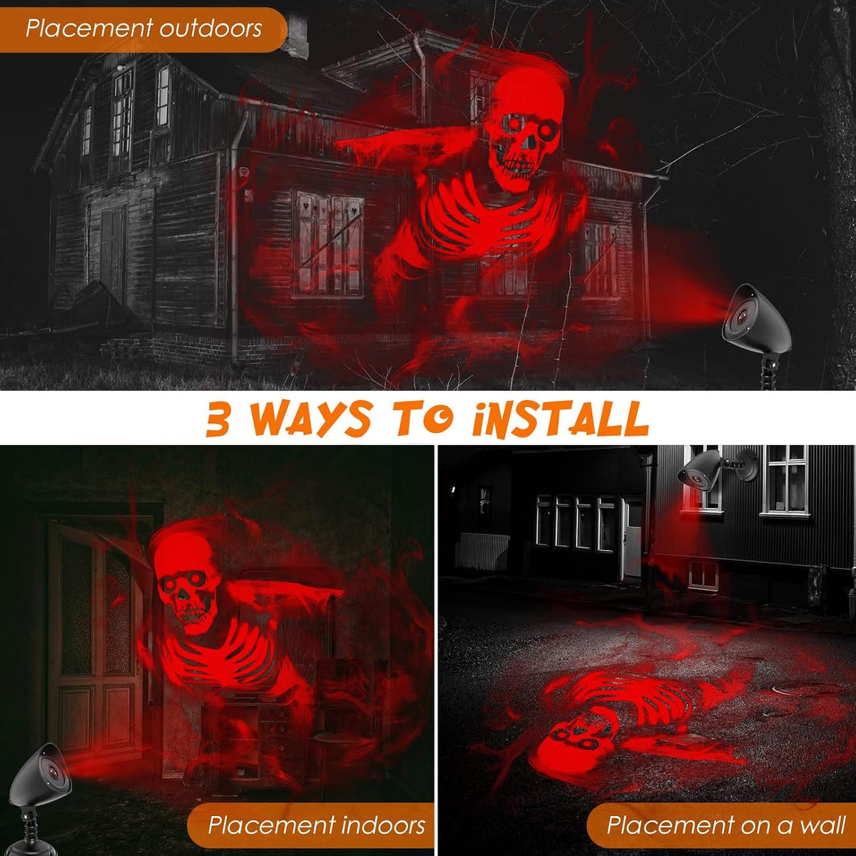 Water-resistant outdoor Halloween skull projector light