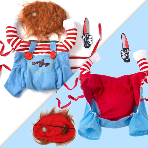 Dog Halloween Costume - Chucky Dog Costume Deadly Doll Dog Costumes Funny Dog Clothes Adjustable Cosplay Outift for Small Medium Dogs