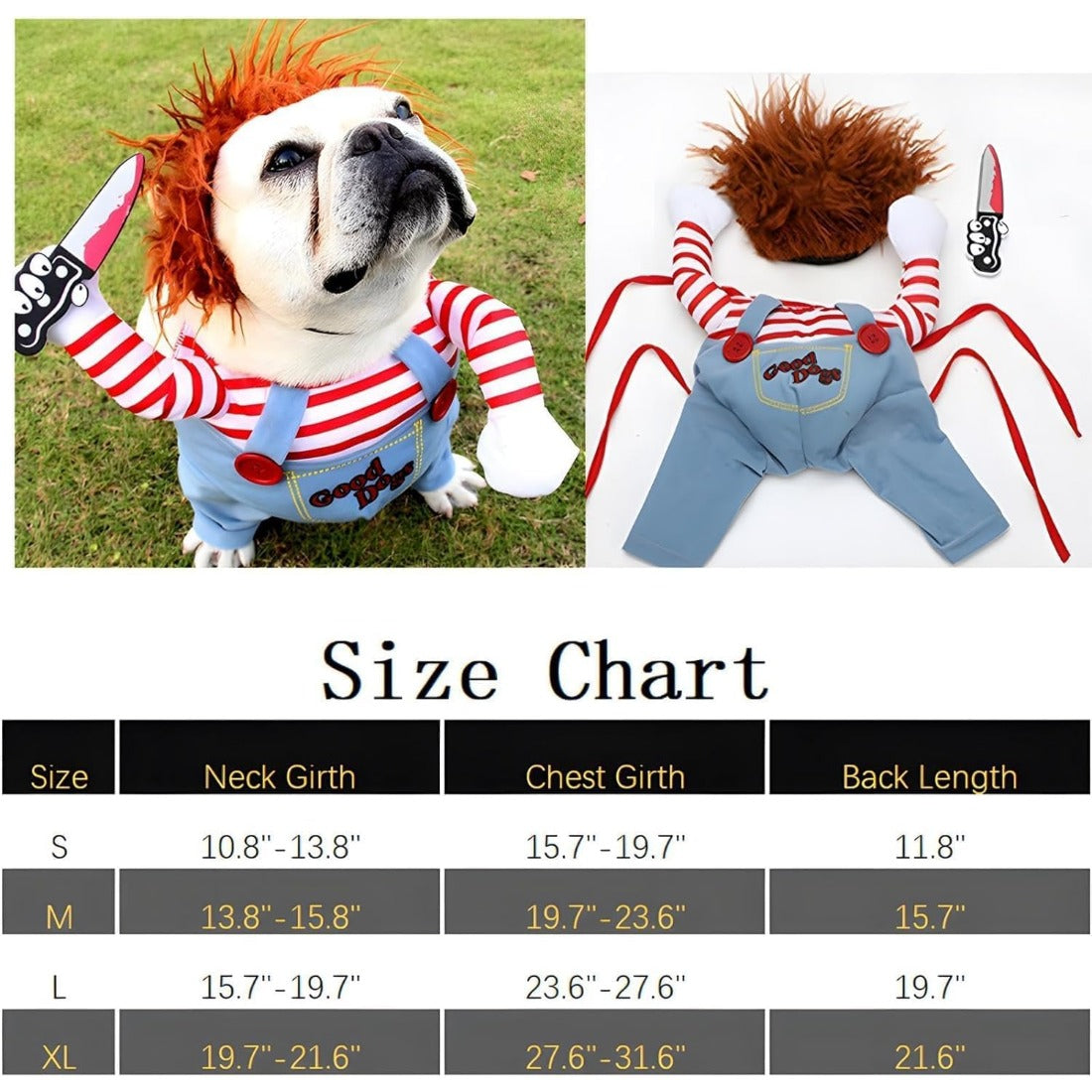 Dog Halloween Costume - Chucky Dog Costume Deadly Doll Dog Costumes Funny Dog Clothes Adjustable Cosplay Outift for Small Medium Dogs