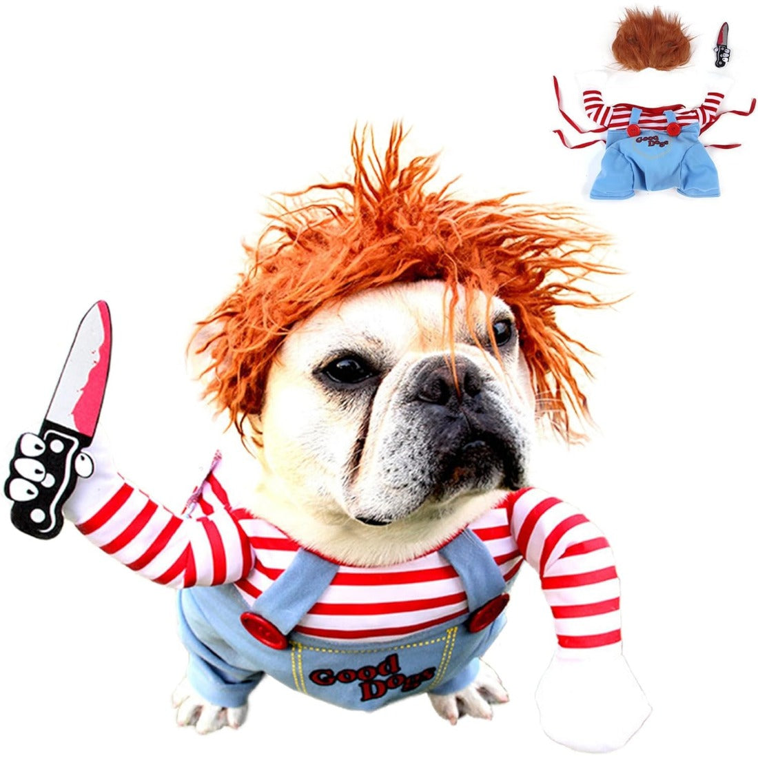 Dog Halloween Costume - Chucky Dog Costume Deadly Doll Dog Costumes Funny Dog Clothes Adjustable Cosplay Outift for Small Medium Dogs