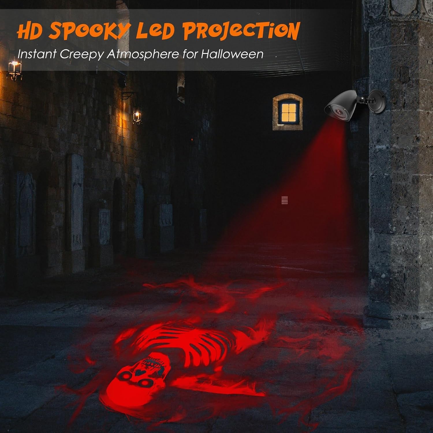 Halloween Projector Light Outdoor, Dynamic Red Skull Halloween Decorations