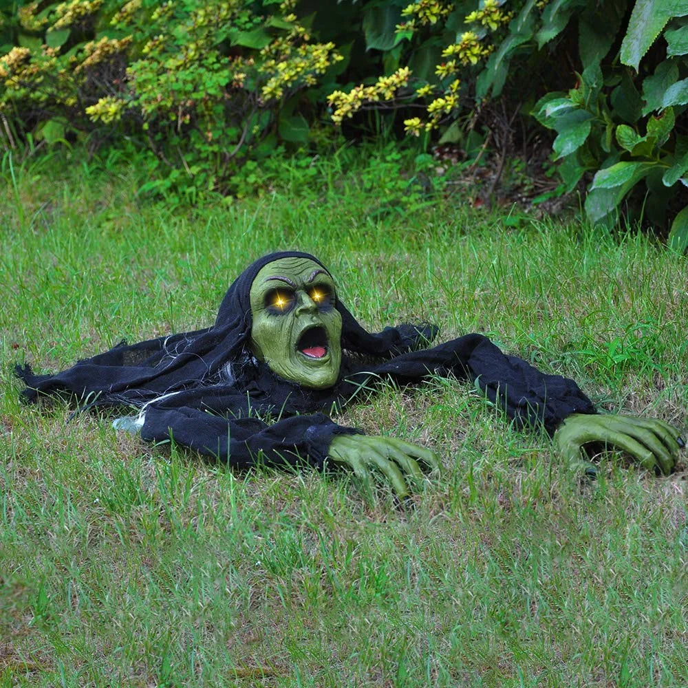 Animated zombie Halloween decoration in an outdoor yard